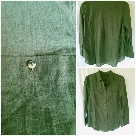 Club Monaco Marnee button down olive cotton - Picture 6 of 9